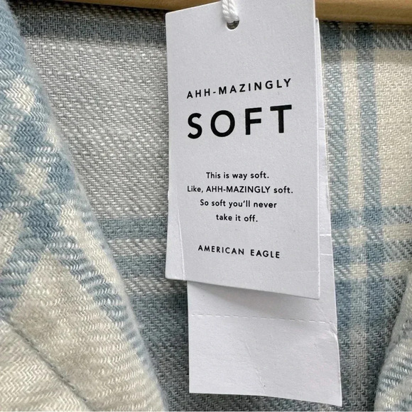 New AMERICAN EAGLE WOMEN Y2K GREYBLUEOVERSIZED FLANNEL BABYDOLL SHIRT - Picture 6 of 7